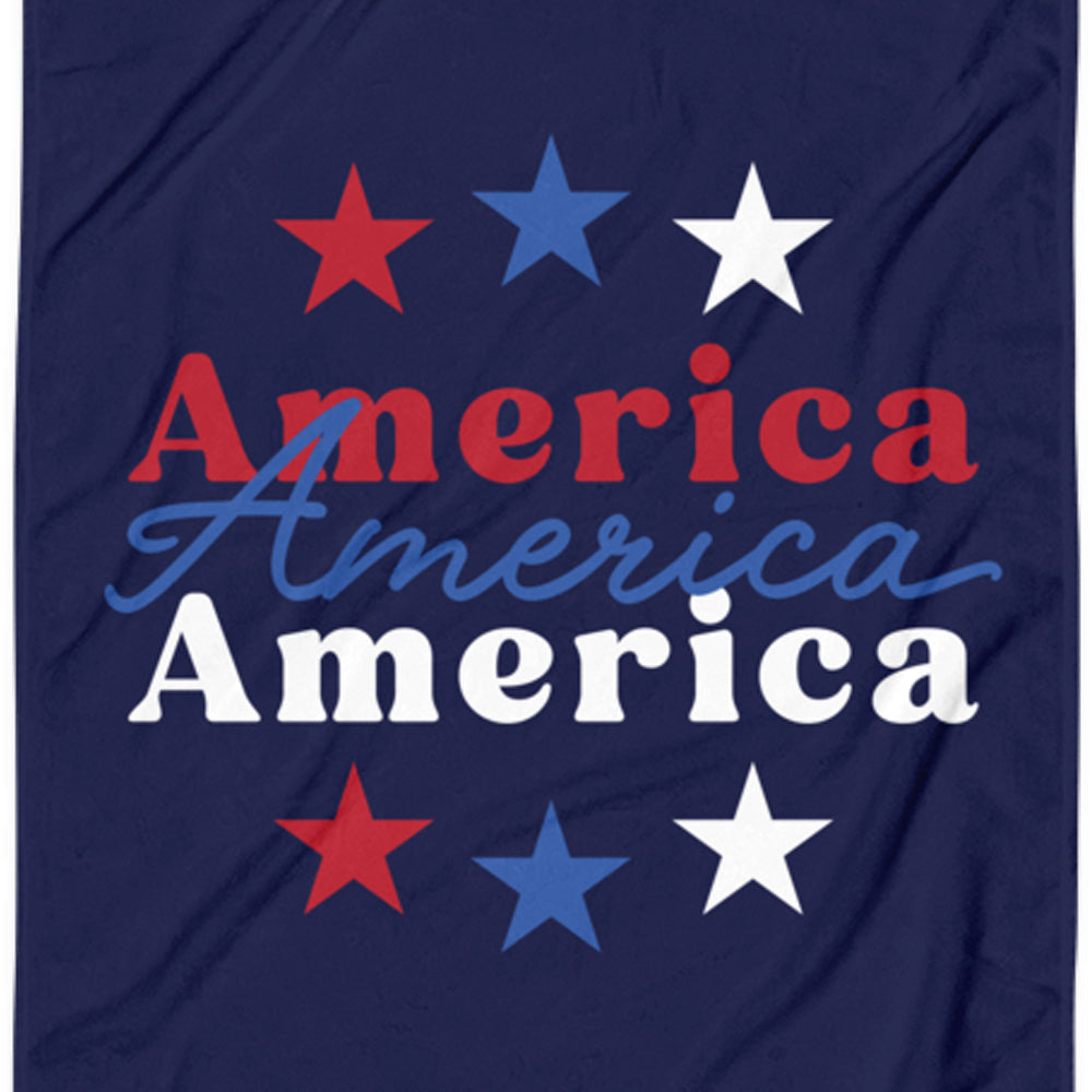 A high-quality sublimated FOX News towel showing the vibrant America graphic in outdoor lifestyle context.