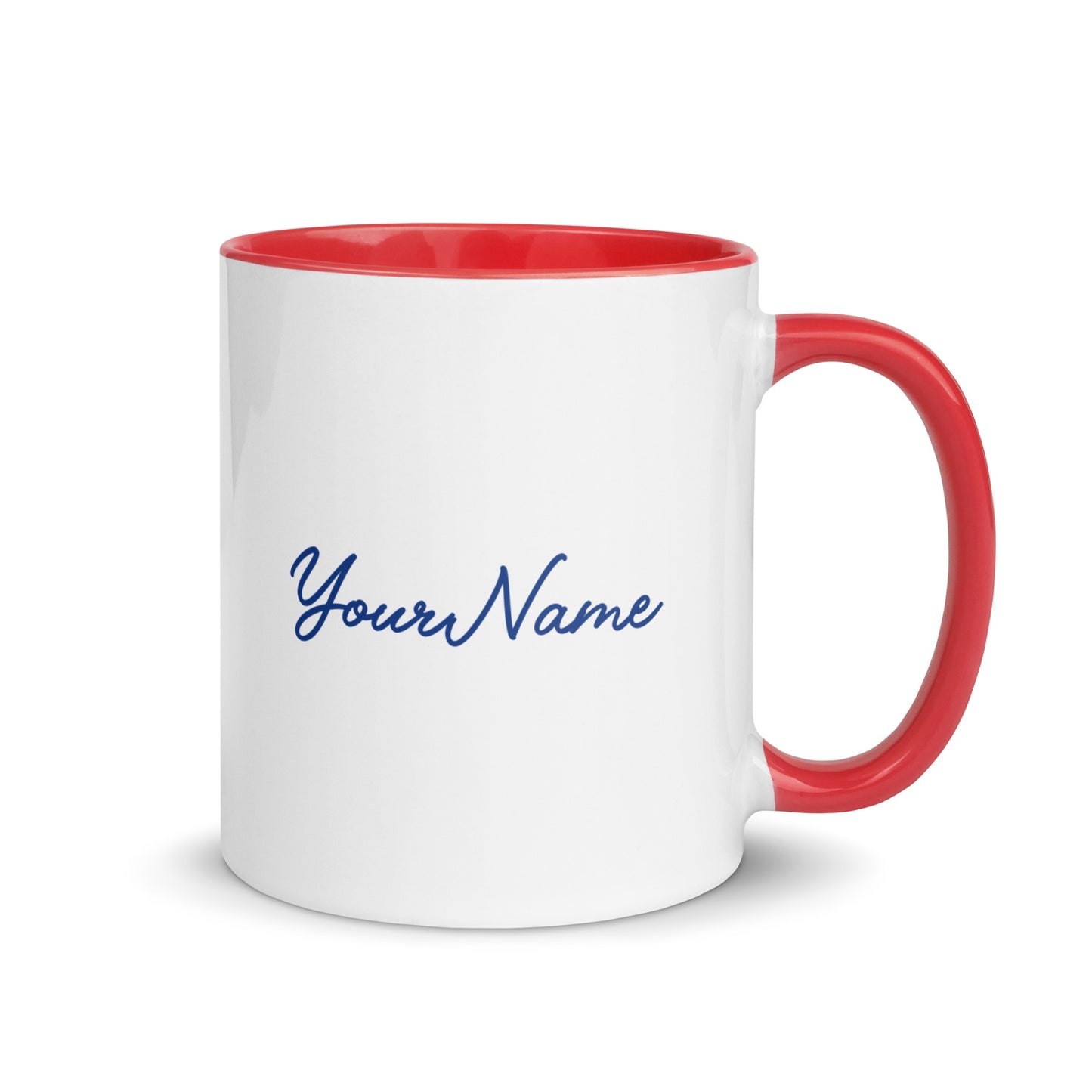 Detail shot of the vibrant red interior and handle of the ceramic *FOX News* personalized Grandma cup.