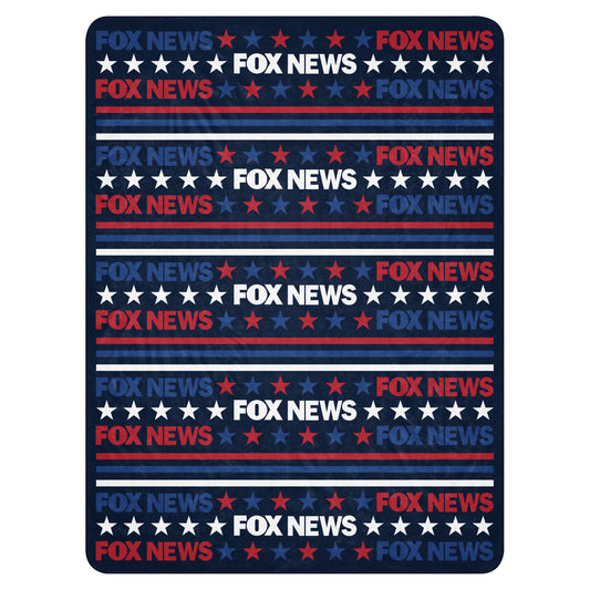 A modern American living room featuring the FOX News sherpa blanket neatly draped over a comfortable sofa.