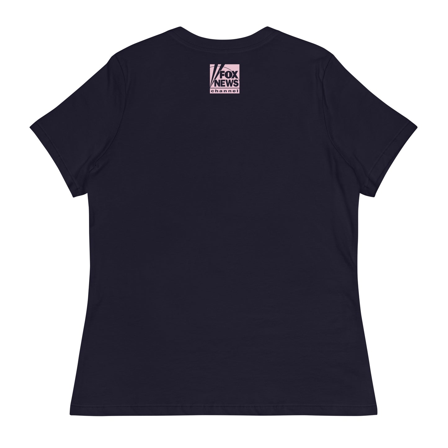 A neatly arranged stack of FOX News women's t-shirts in available color options set against a clean backdrop.
