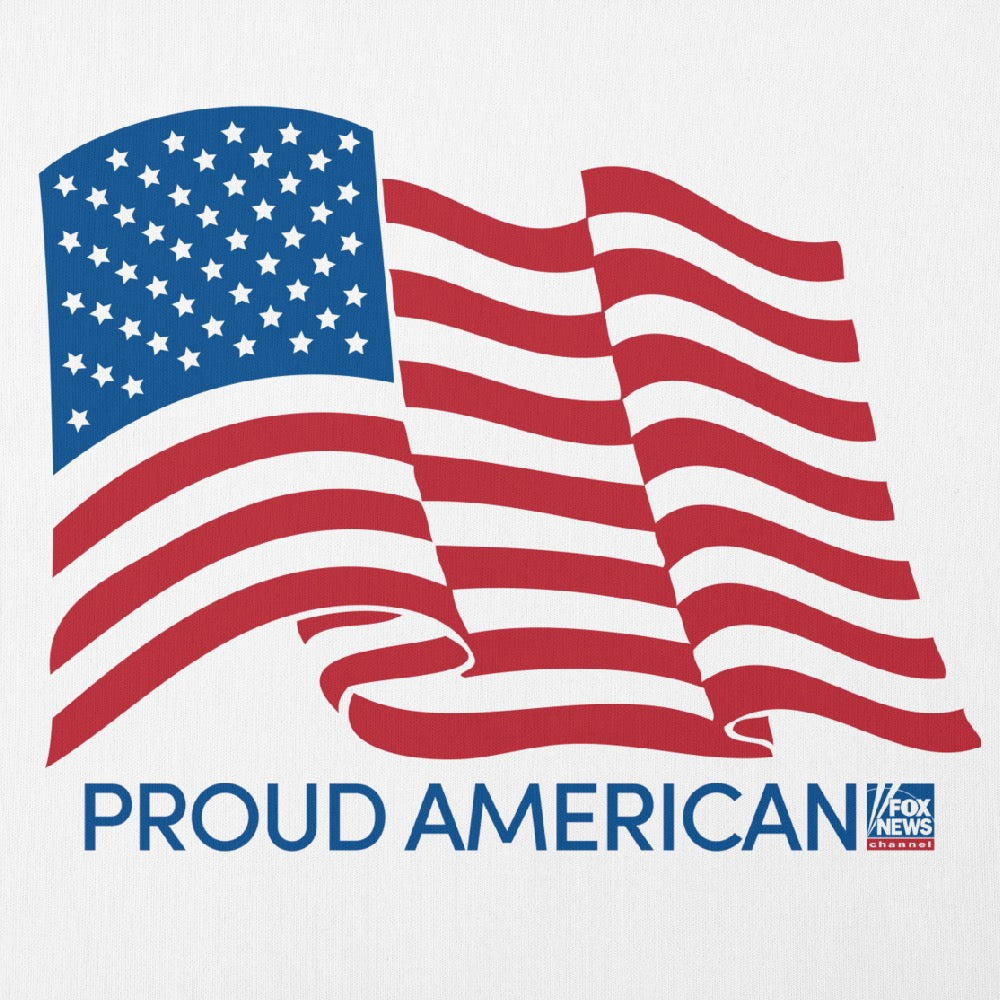 A patriotic FOX News laptop sleeve held by a professional in a business casual environment, showcasing the crisp logo placement.