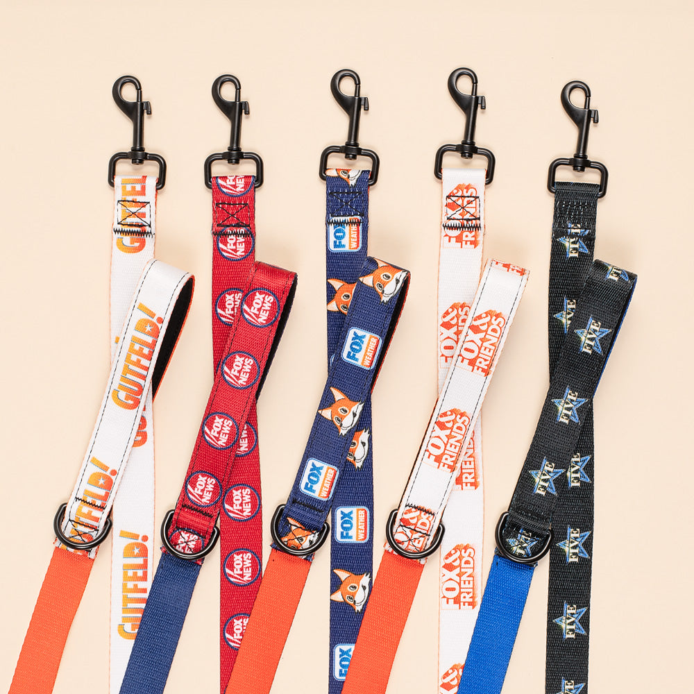 Studio shot of The Five pet leash on a neutral, professional background highlighting the FOX News branding.