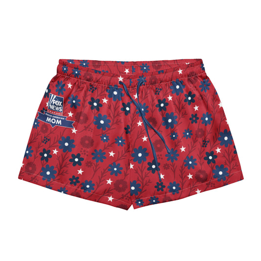 A pair of FOX News Proud American Mom pajama shorts displayed on a clean white background.