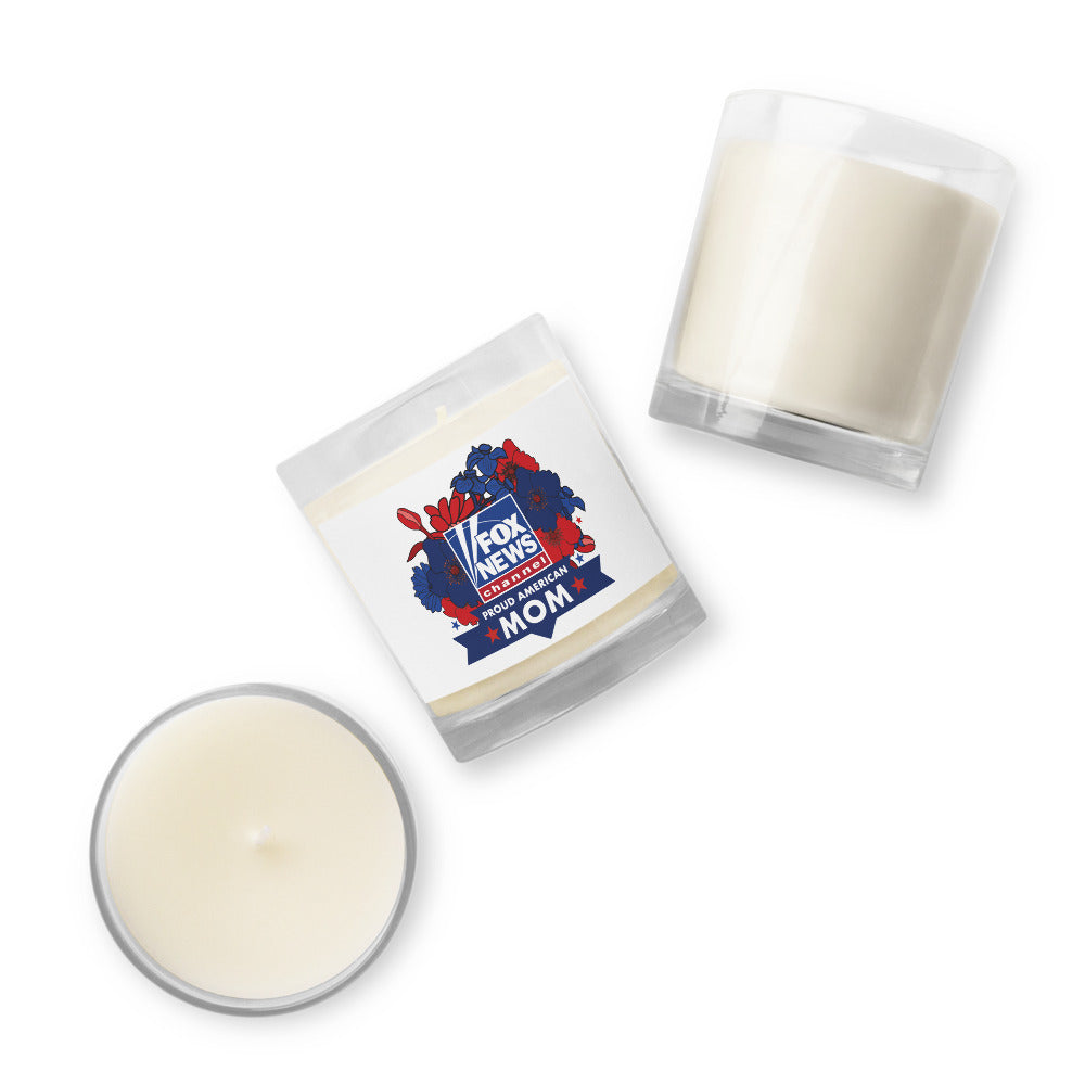 The white glass jar of the FOX News Proud American Mom candle showing the smooth soy wax top and clean design.