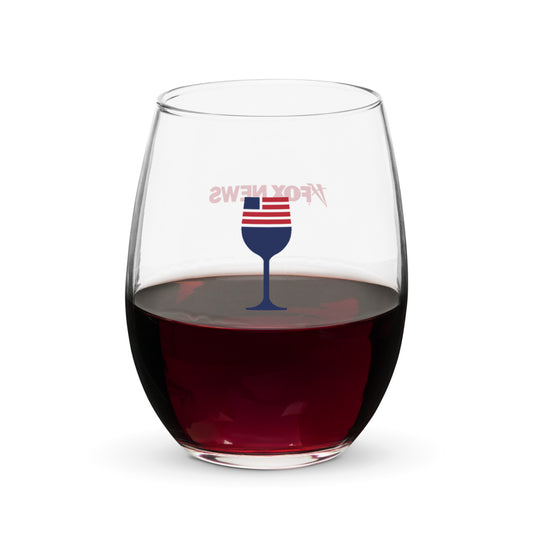A *FOX News* stemless wine glass with a crisp logo placement on a clean granite countertop in a modern American kitchen.
