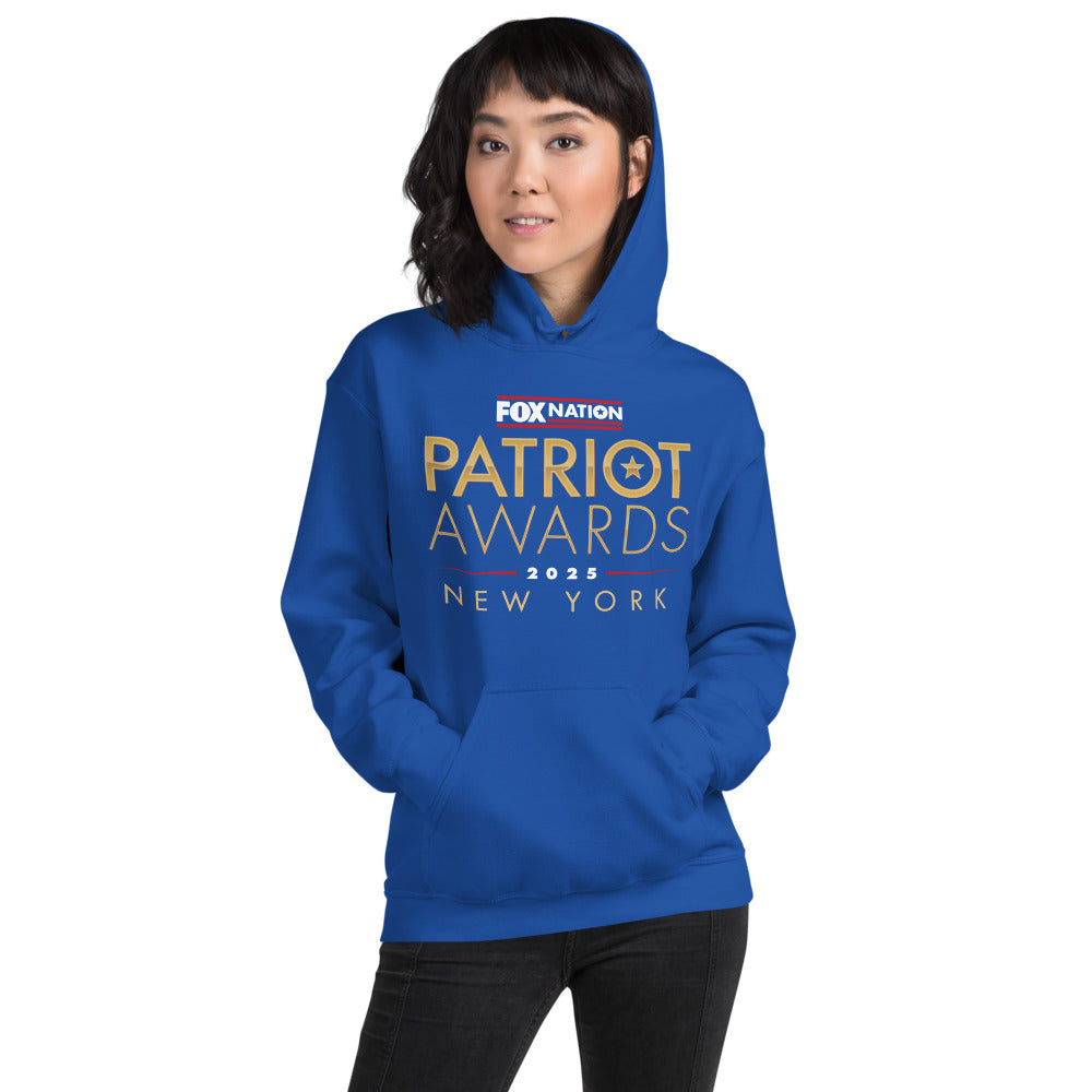 A flat lay of the royal blue and black FOX Nation Patriot Awards 2025 Hoodies.