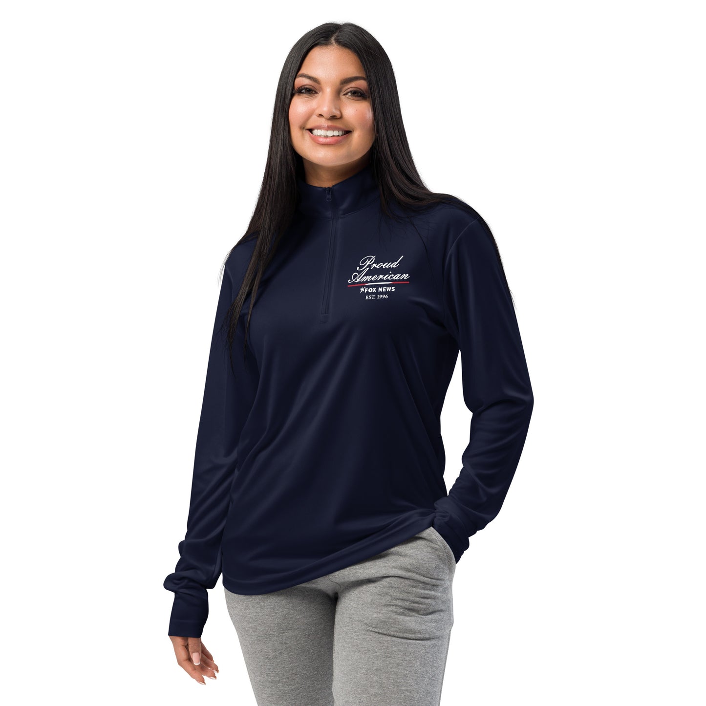 The back view of the FOX News Proud American Quarter Zip Pullover in Navy showing the clean construction.