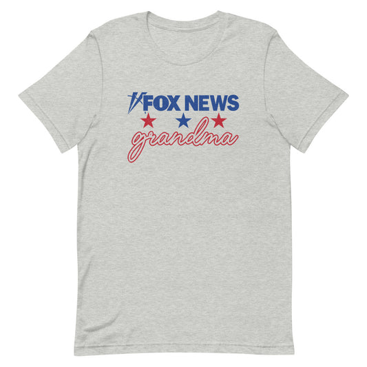 FOX News Grandma Unisex T-Shirt in Athletic Heather grey featuring bold logo and text.