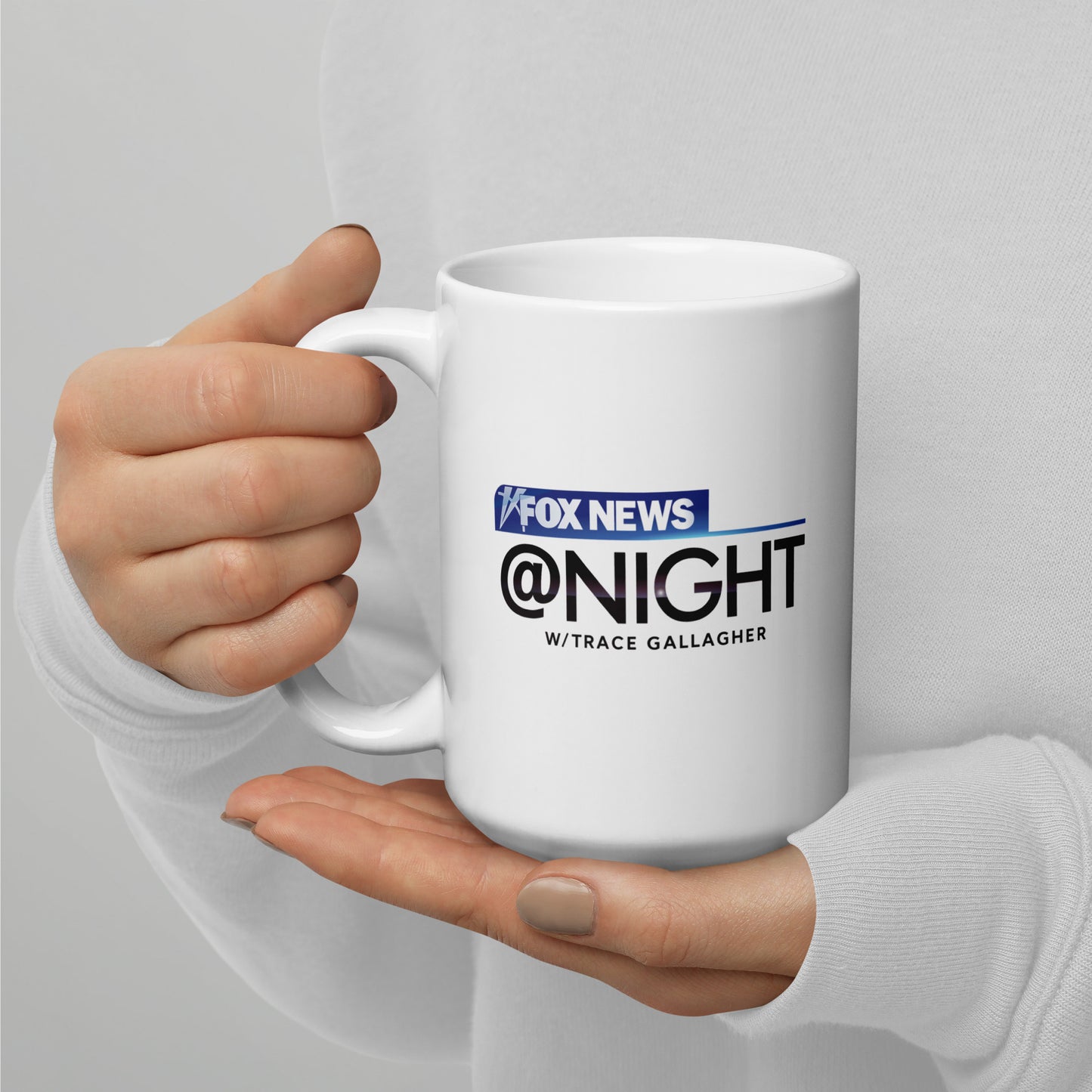 Product shot of the FOX News merchandise mug ready for gifting on a neutral surface.