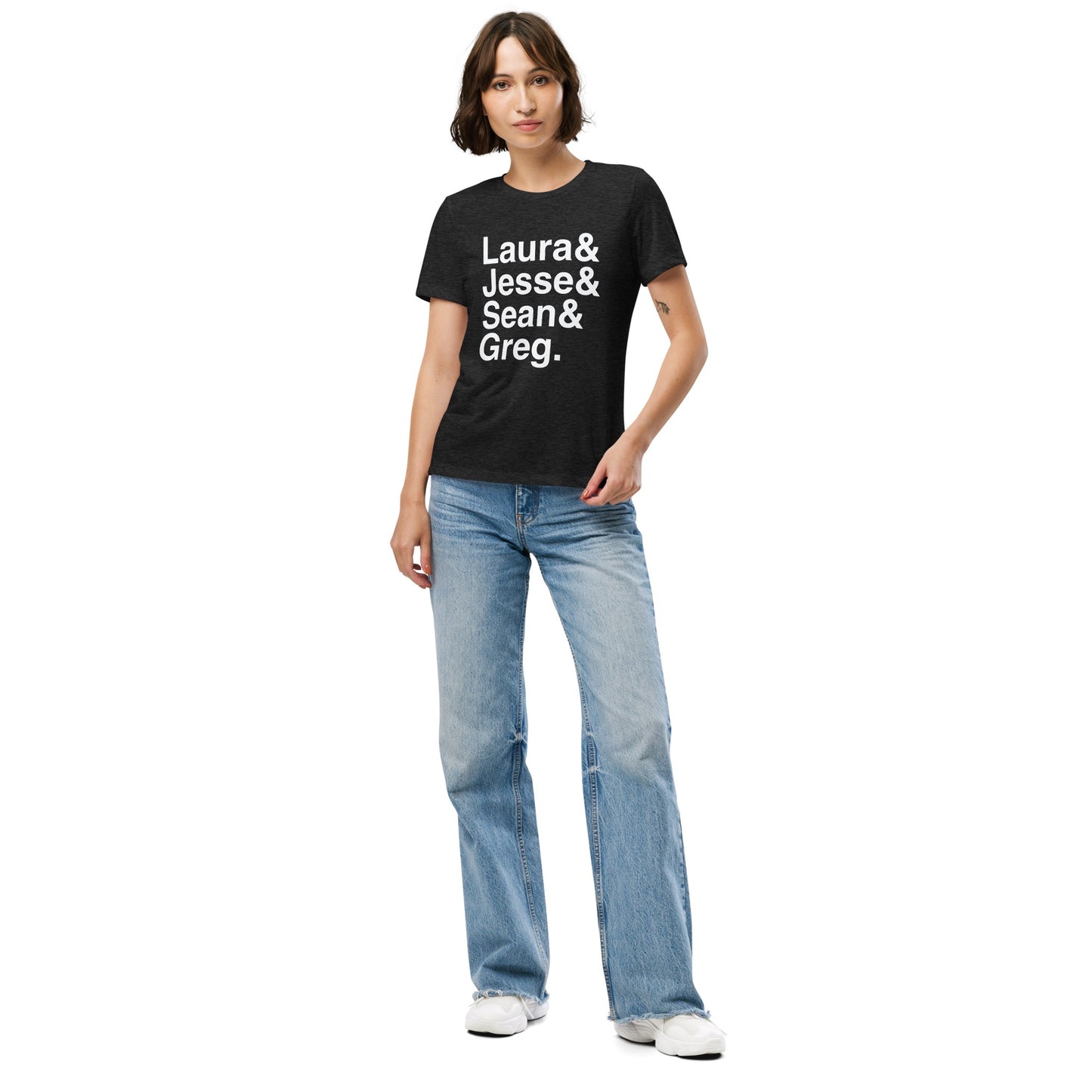 Front view of the FOX News Women's Tri-Blend T-Shirt highlighting the bold logo graphic and the high-quality stitching.