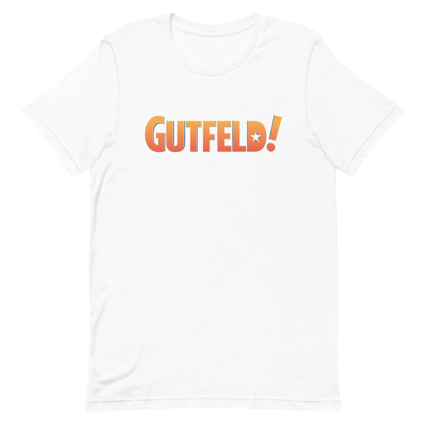 Close-up of the Gutfeld! Logo T-Shirt showcasing the detailed print and the clean FOX News branding.