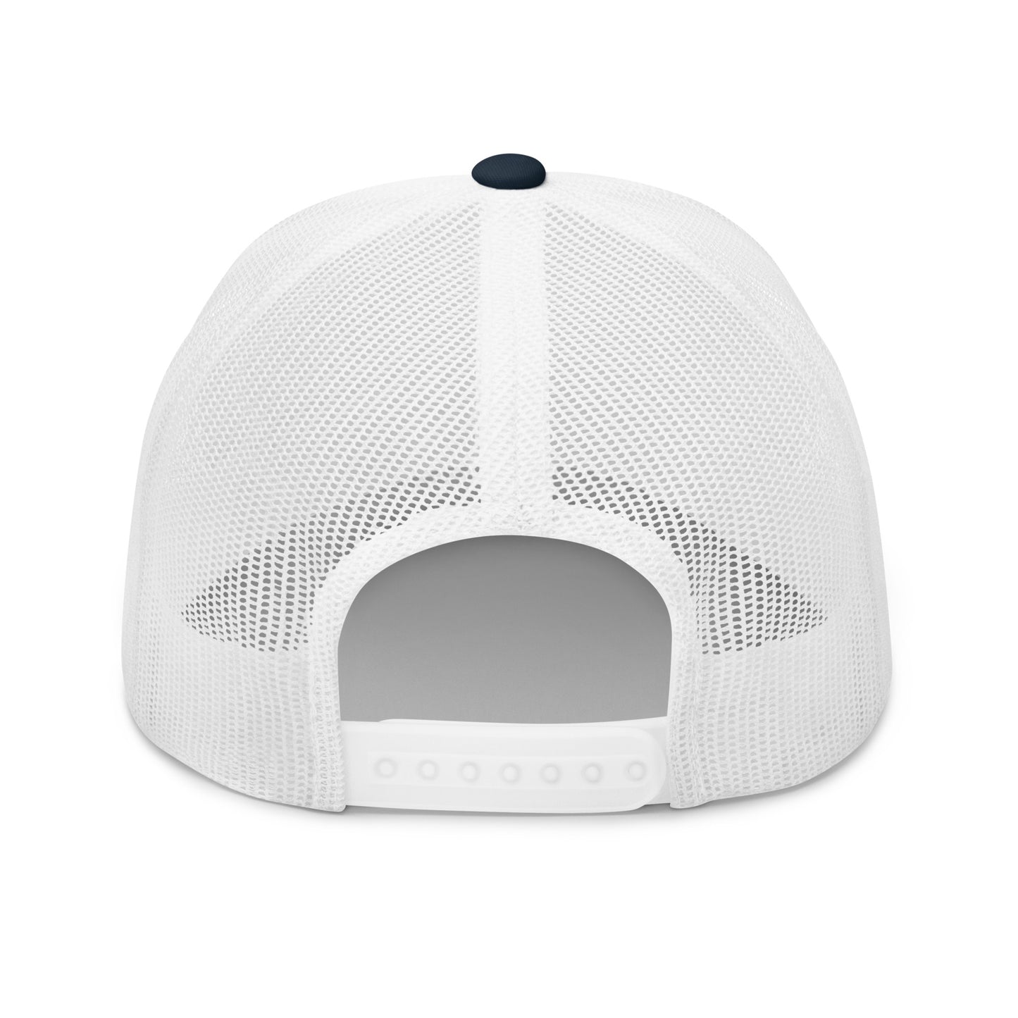 Flat lay of the Jesse Watters Primetime trucker hat styled with casual American apparel on a wooden tabletop.