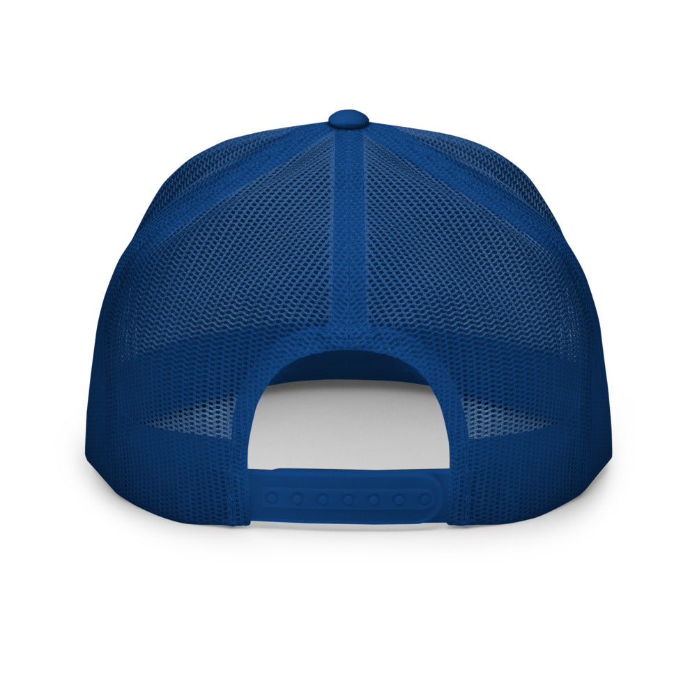 Detailed flat lay of the FOX News trucker hat showcasing the curved brim, structured crown, and vibrant patriotic colorway.