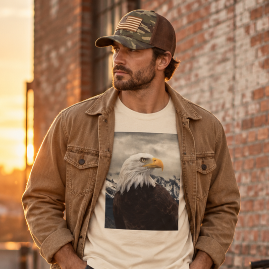 Distressed Flag Embroidered Camo Trucker Hat