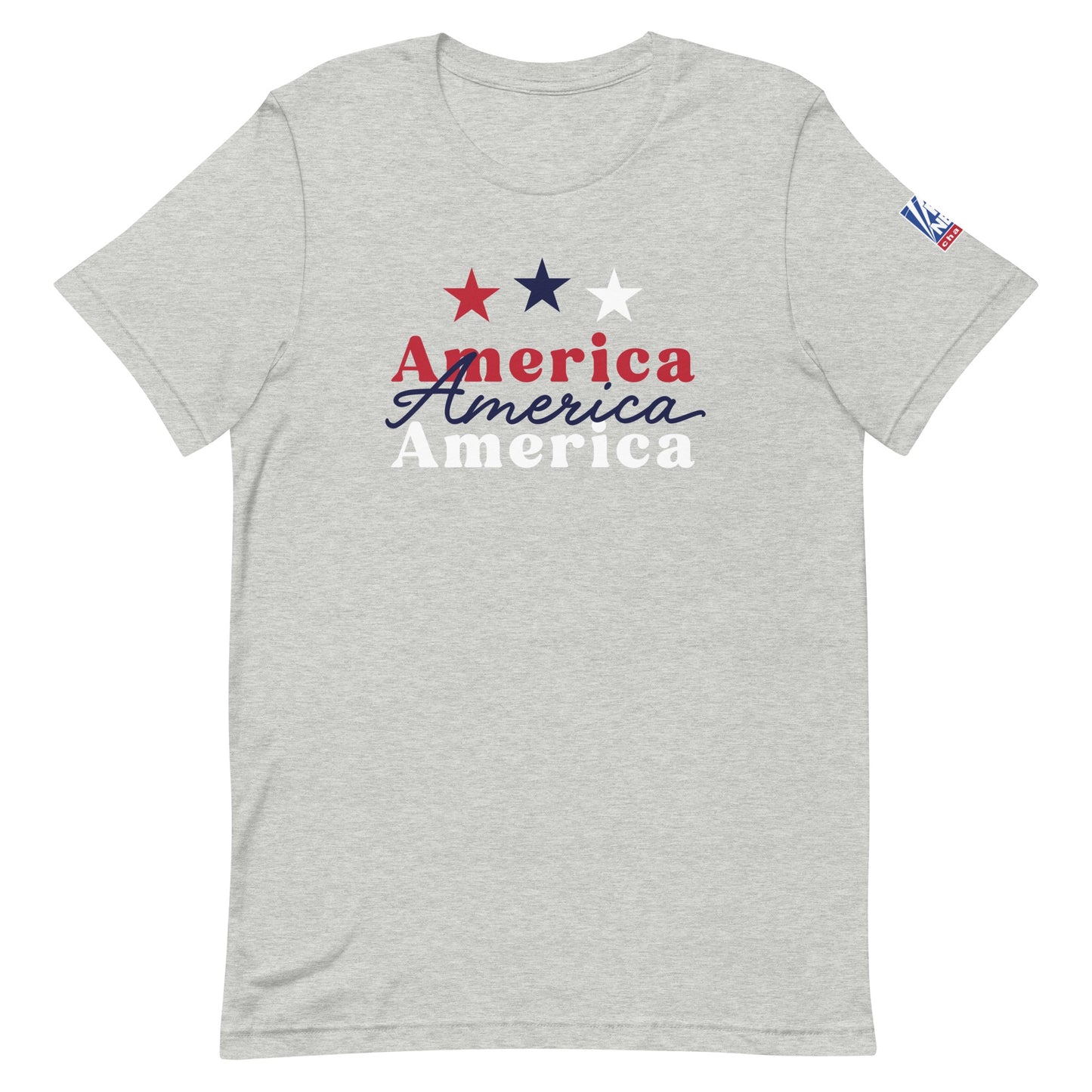 A front-facing view of the FOX News America unisex t-shirt laid flat on a neutral background, highlighting its patriotic design.