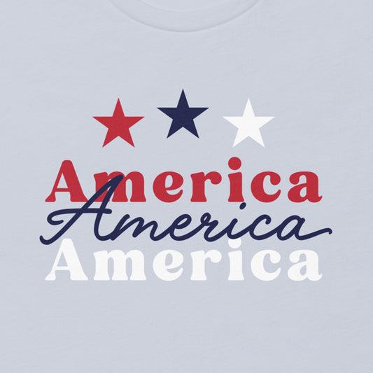 A close-up shot of the crisp FOX News logo and America graphic printed on the chest of the t-shirt.