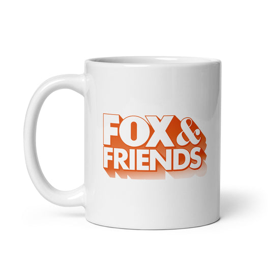 Official FOX & Friends Logo Personalized Mug in a clean American kitchen setting.