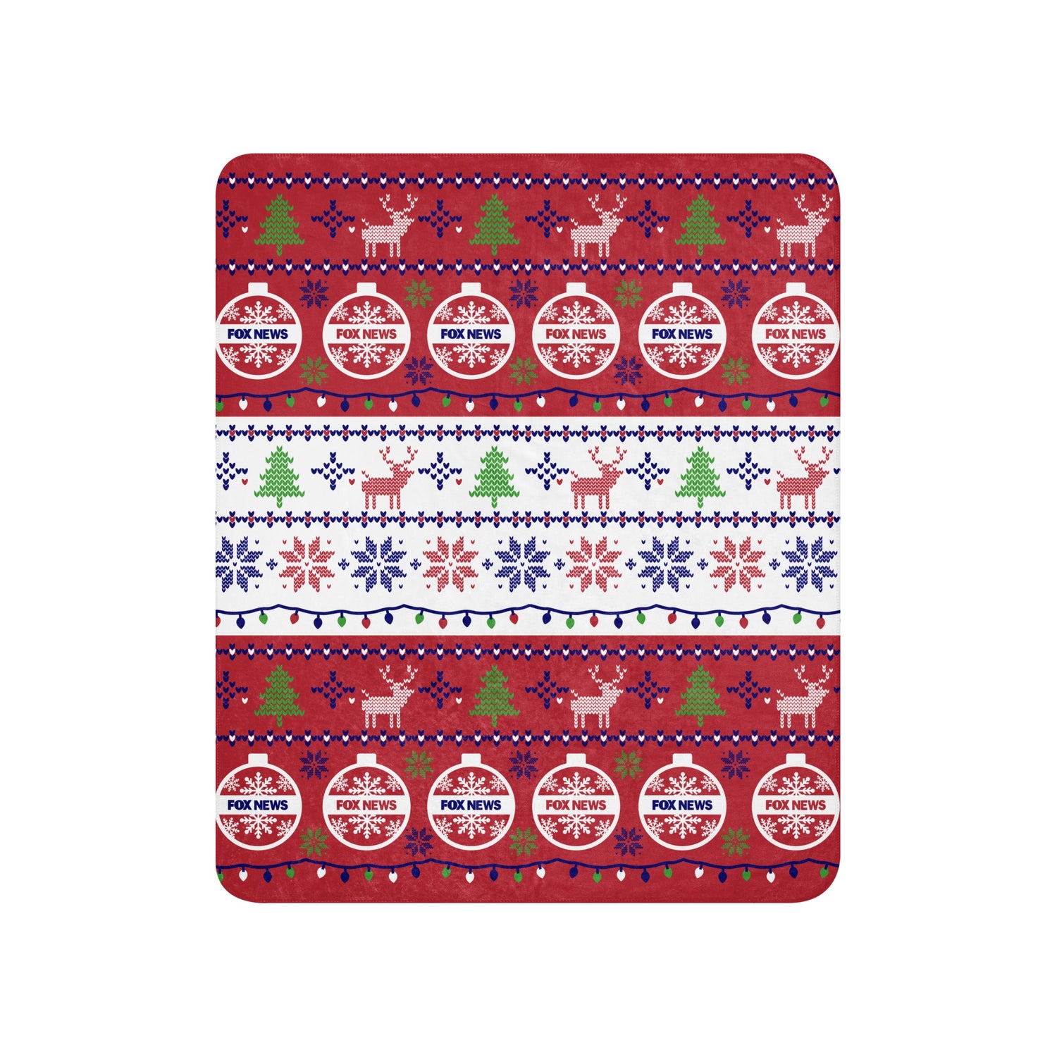 Detailed view of the premium sherpa backing and soft fabric texture of the FOX News Holiday Sherpa Blanket.