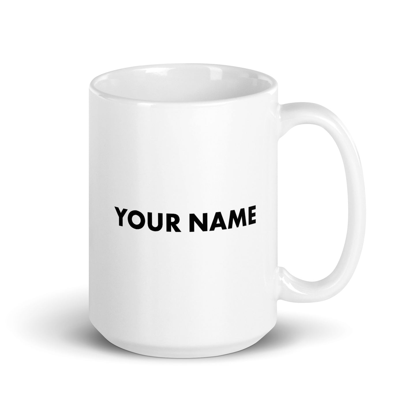 Close up of the 15oz white ceramic Jesse Watters Primetime logo mug showing the crisp FOX News show branding.