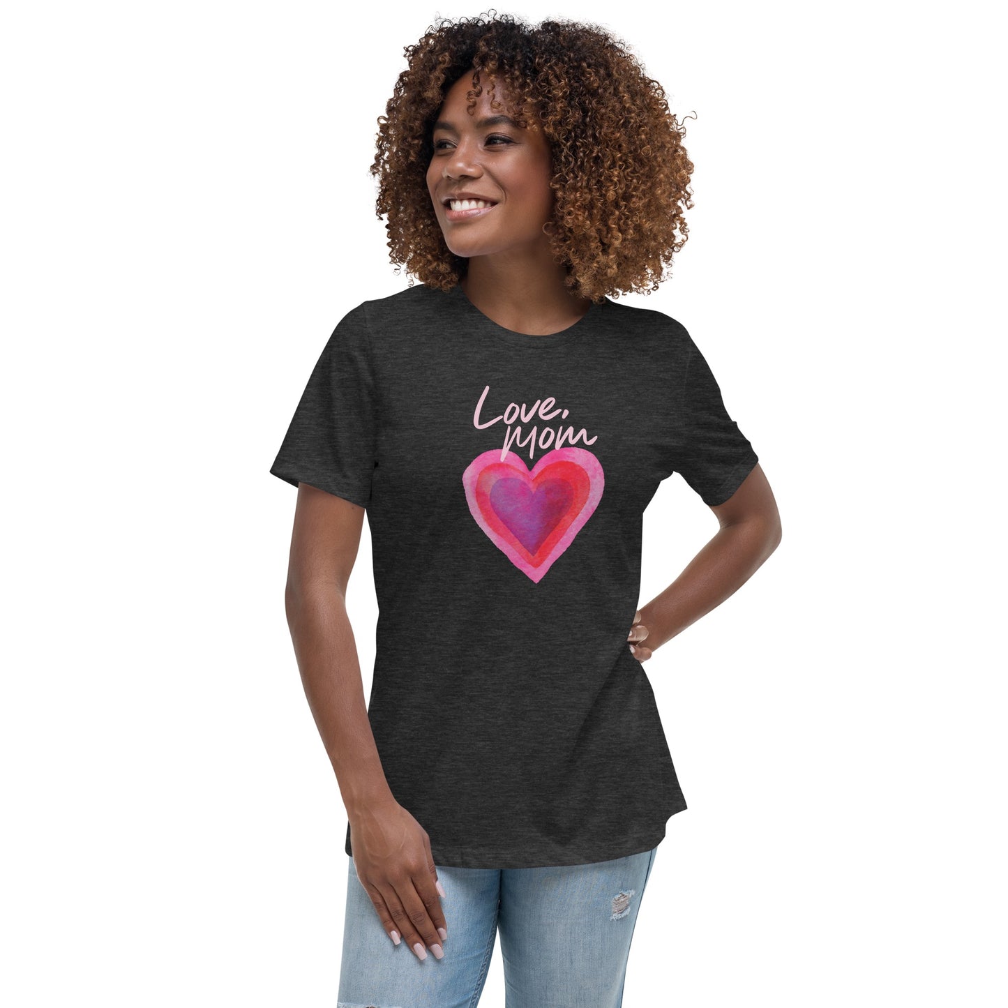 Close-up view of the FOX News Love Mom graphic on the t-shirt, highlighting crisp printing and fabric texture.