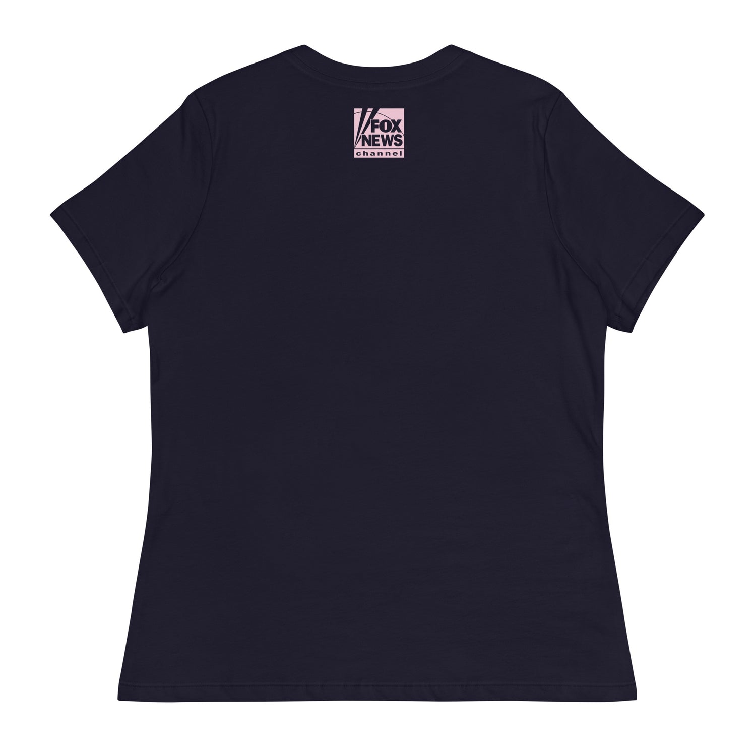 A neatly arranged stack of FOX News women's t-shirts in available color options set against a clean backdrop.