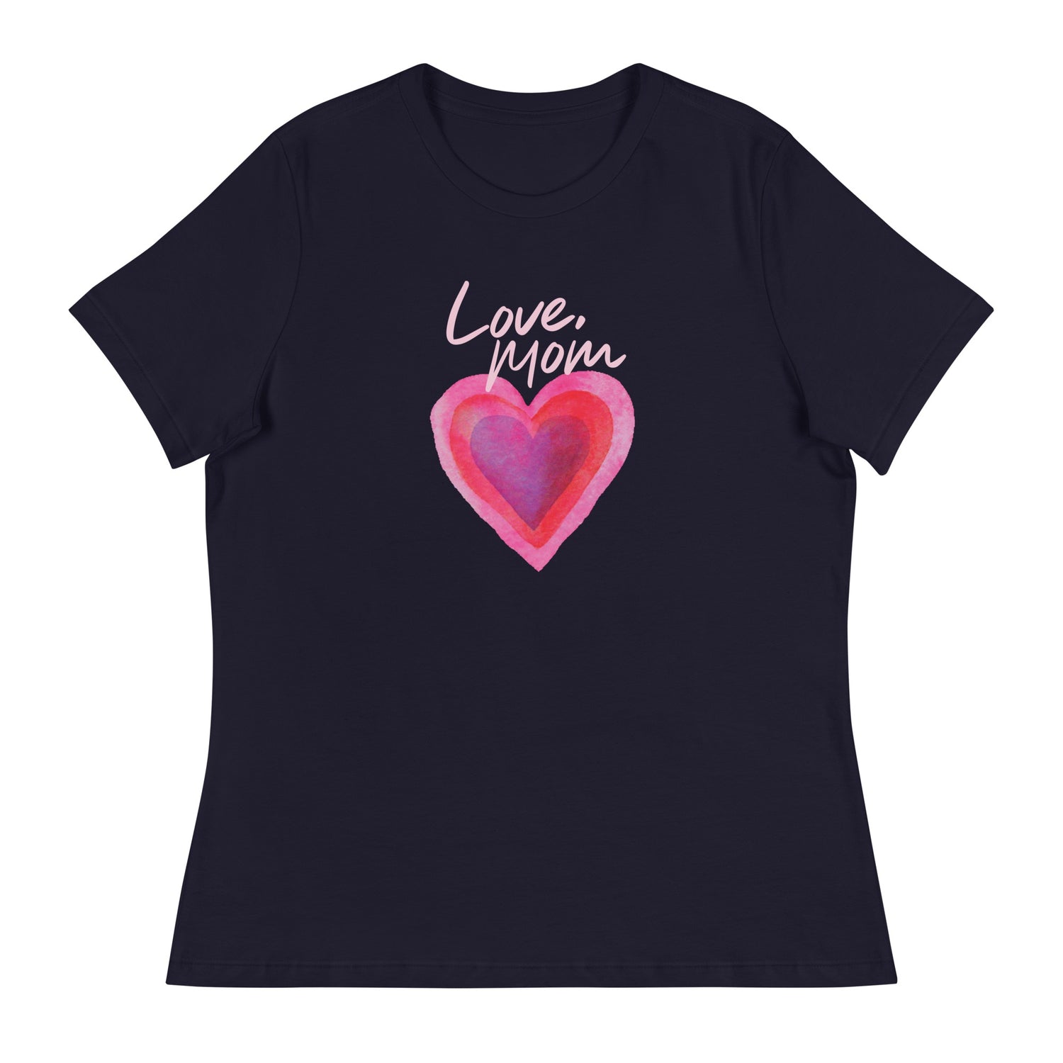 Flat lay view of the FOX News Love Mom t-shirt in Dark Grey Heather showcasing the front graphic design.
