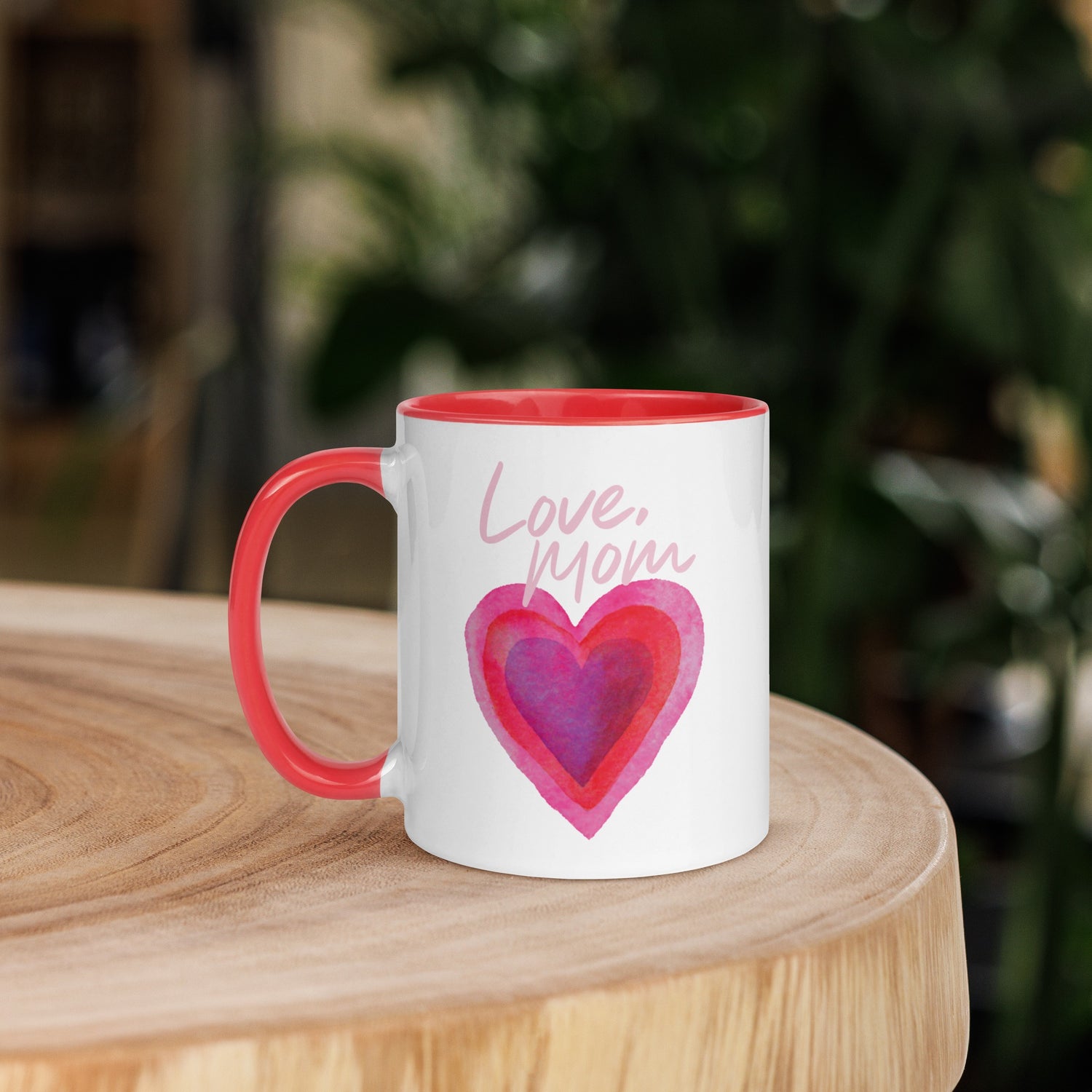 A close-up of the vibrant red interior of the FOX News Love, Mom Mug.