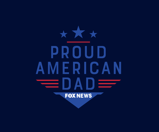 Close-up of the FOX News Proud American Dad branding on the mouse pad, showing the crisp logo placement and patriotic design.