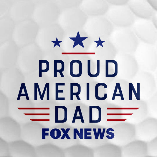 Close-up of the Proud American Dad design on a high-quality golf ball from the FOX News collection.