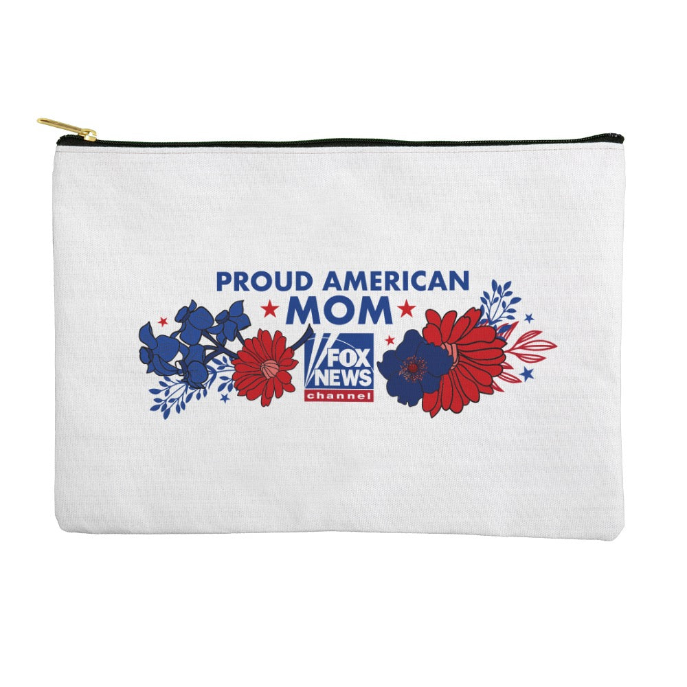 A *FOX News* Proud American Mom cosmetic bag in a clean American home setting.