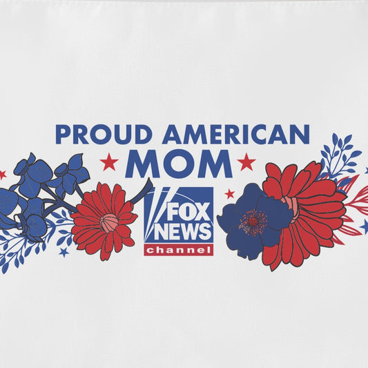 Front view of the *Proud American* Mom makeup pouch showing the crisp logo placement.