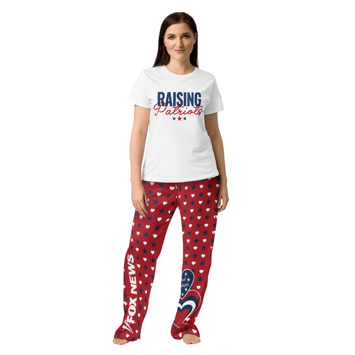 Full view of the FOX News Proud American lounge pants showcasing the all-over print design.
