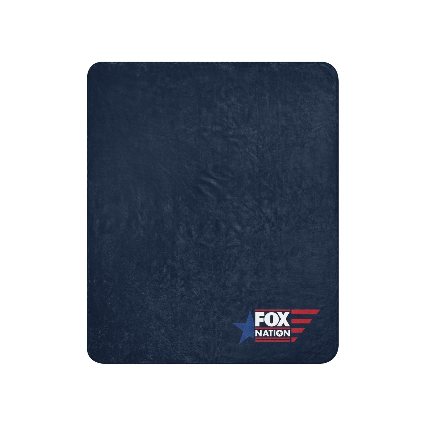 Product flat lay of the FOX Nation Sherpa blanket displaying its full size and clean geometric logo placement.
