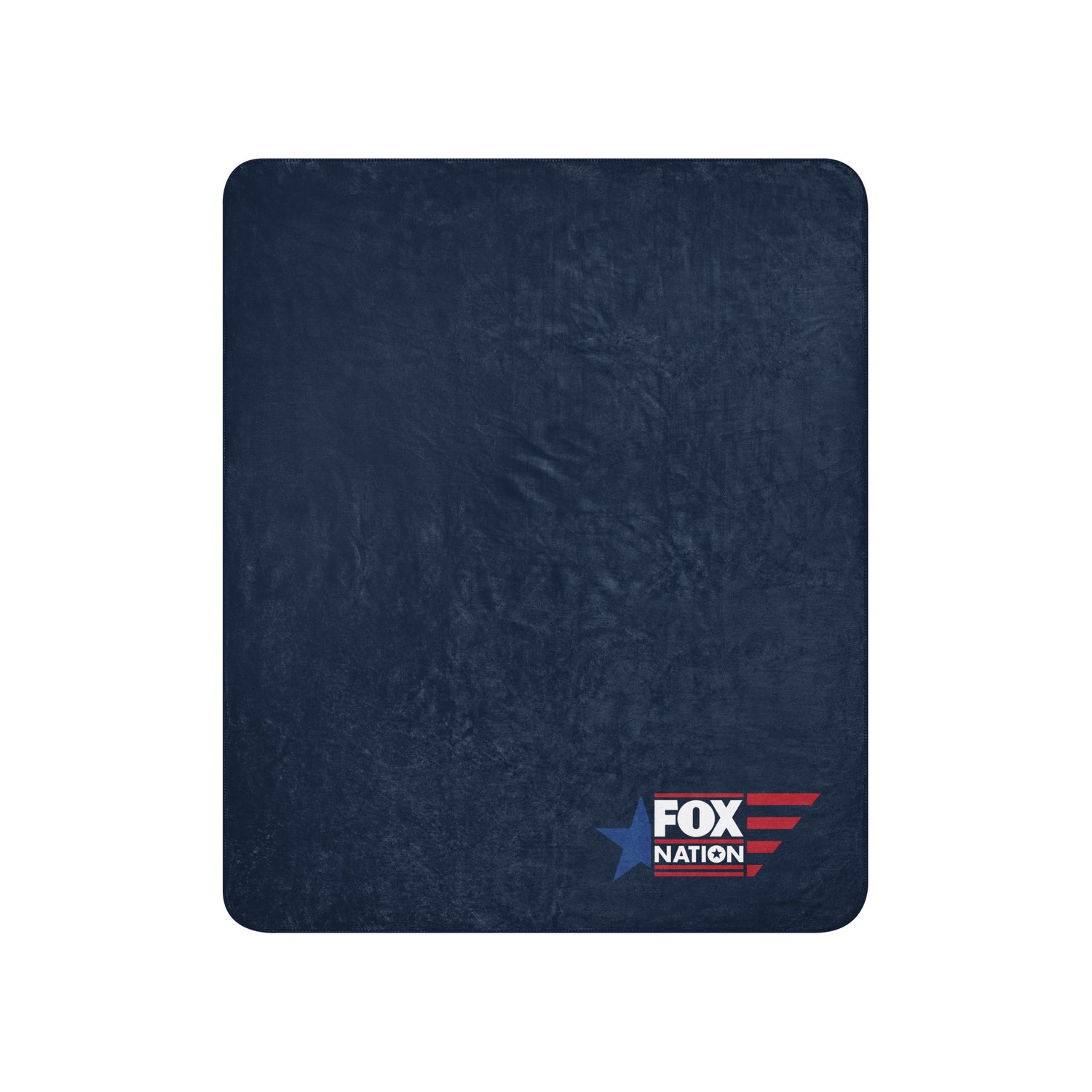 Product flat lay of the FOX Nation Sherpa blanket displaying its full size and clean geometric logo placement.