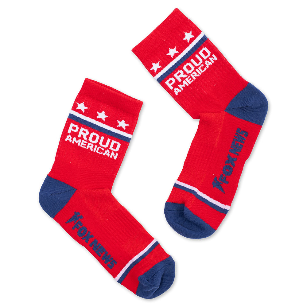 Detailed view of the fabric and graphic placement on these official *FOX News* socks.