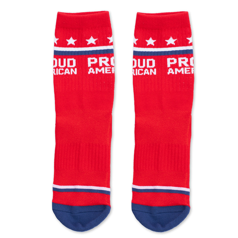 The *FOX News* Proud American Midi Socks in a lifestyle setting for everyday American comfort.