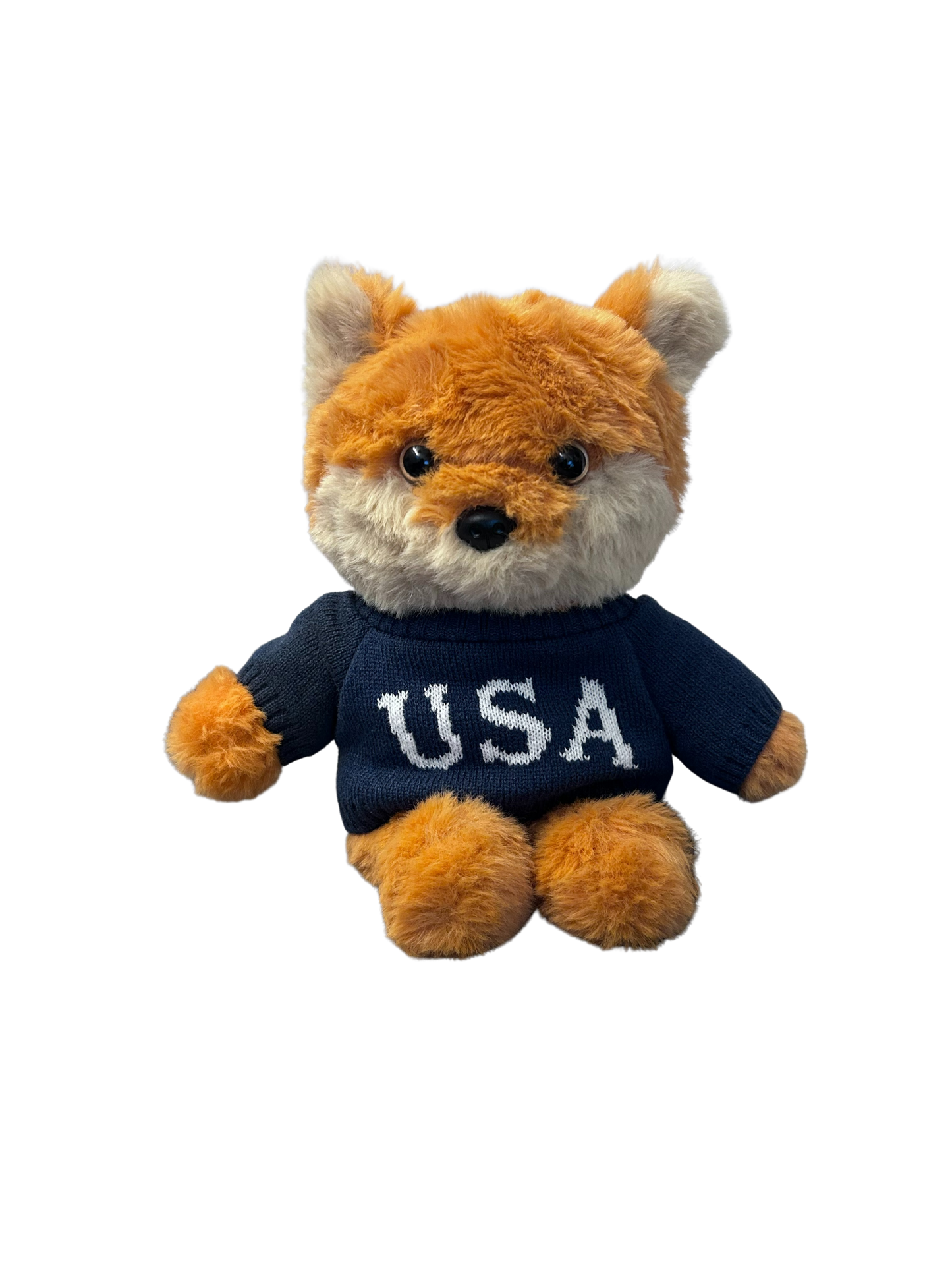 Close-up of the FOX News logo and patriotic embroidery on the soft fox plush.