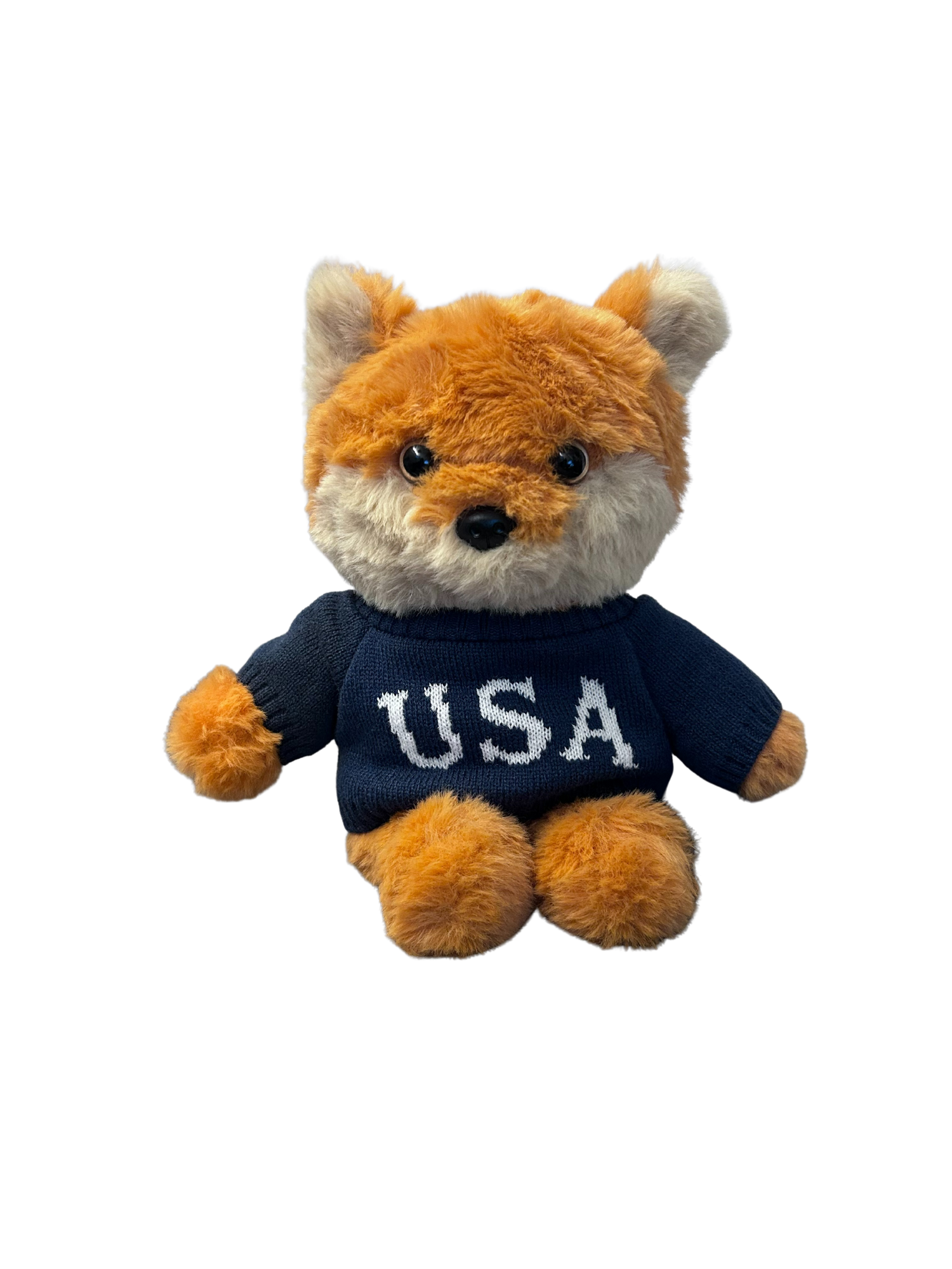 Close-up of the FOX News logo and patriotic embroidery on the soft fox plush.