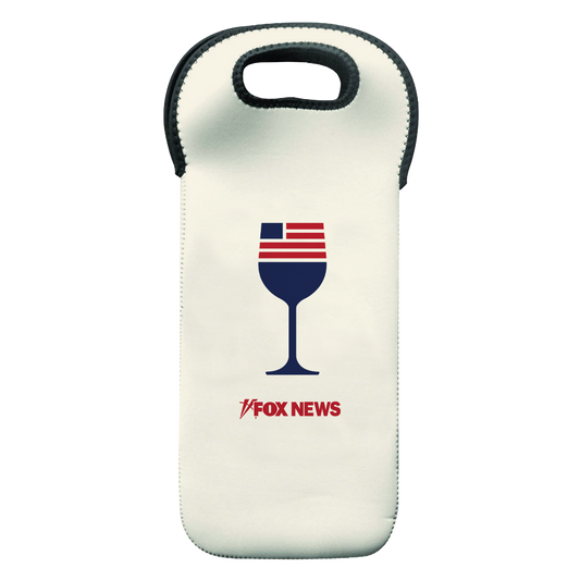 Official FOX News Wine Tote featuring the classic FOX News logo on a black insulated bottle carrier.