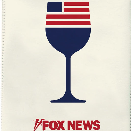 A single bottle FOX News wine carrier bag shown in a modern American kitchen setting.