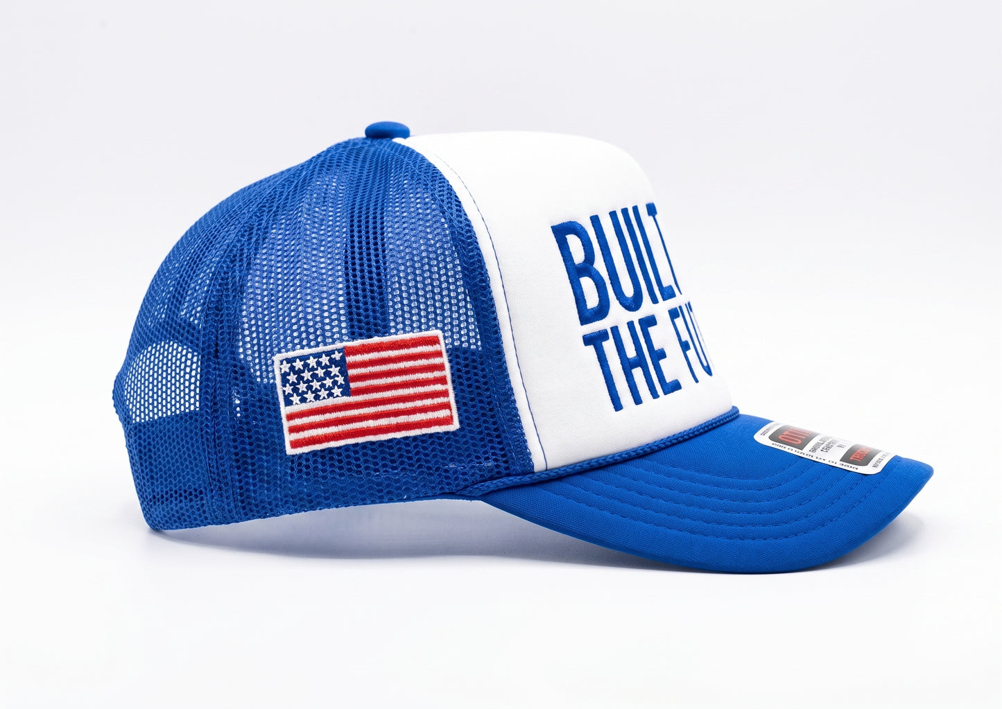Back view of the navy OutKick hat featuring an adjustable strap and metal buckle closure.