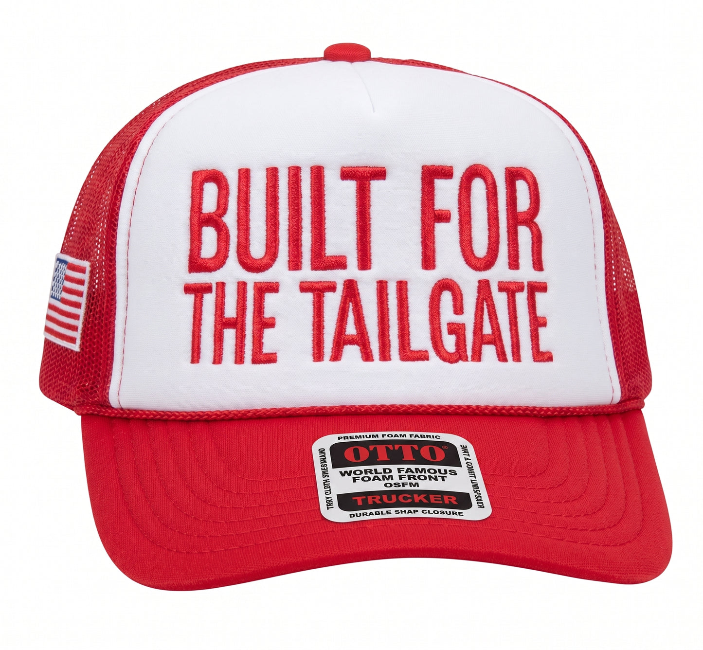 Side profile of the navy OutKick hat showing the structured panels and curved brim in a clean suburban home setting.