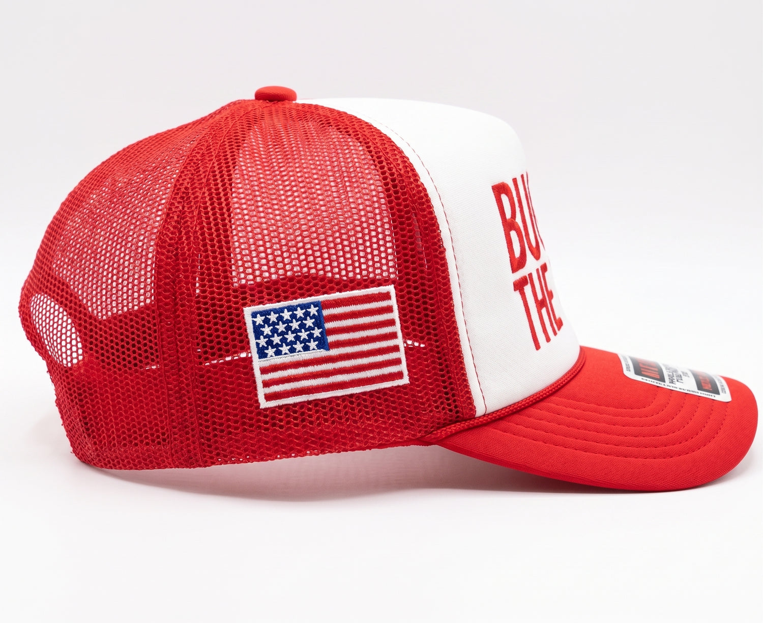 Front view of the red OutKick Built For The Tailgate baseball cap featuring bold embroidered team and brand graphics.