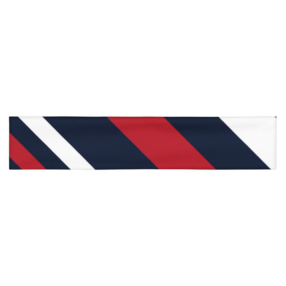 A close-up view highlighting the clear and precise embroidery of the FOX News logo on the athletic headband fabric.