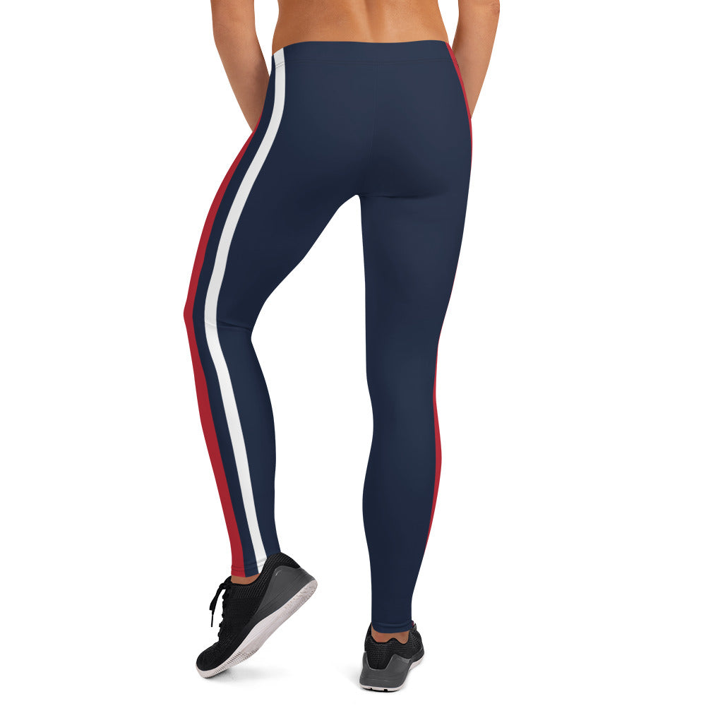 A pair of FOX News logo leggings displayed on a mannequin in a well-lit lifestyle studio context.