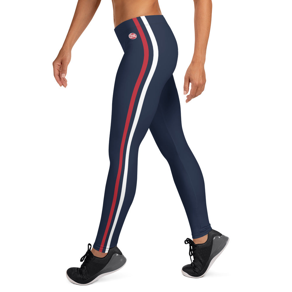 Detailed view of the comfortable elastic waistband and durable stitching on the FOX News leggings.