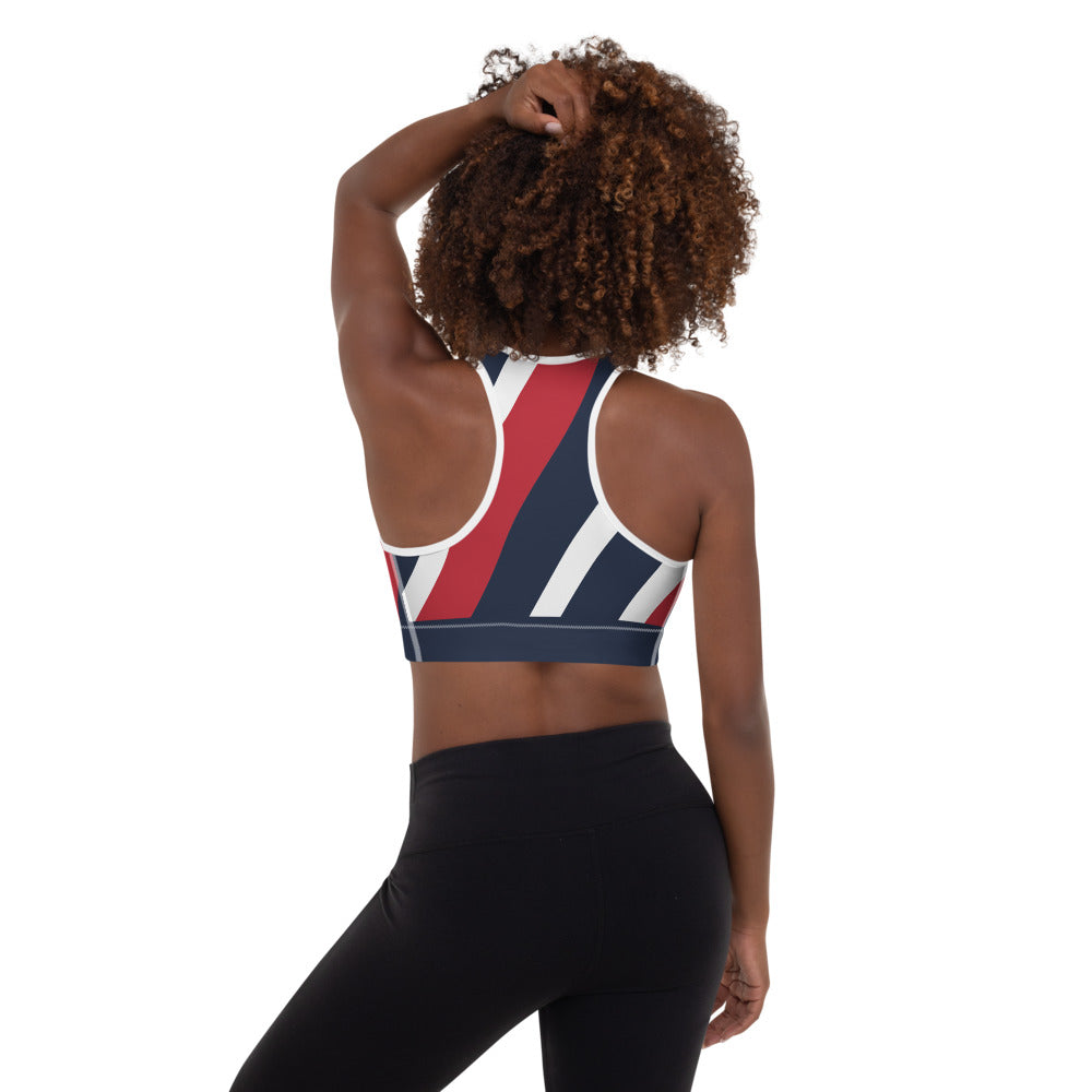 The FOX News Logo Women's Sports Bra shown from a profile view to display the fit and construction.