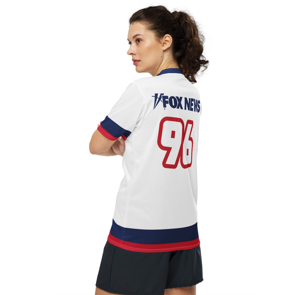 Lifestyle presentation of the FOX News sports jersey tailored for loyal network viewers and patriots.