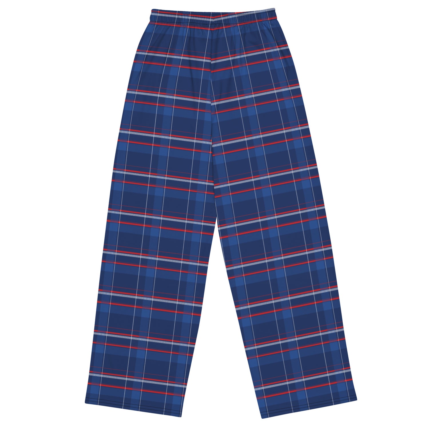 Full-length view of the patriotic lounge pants showing the comfortable waistband and fit.