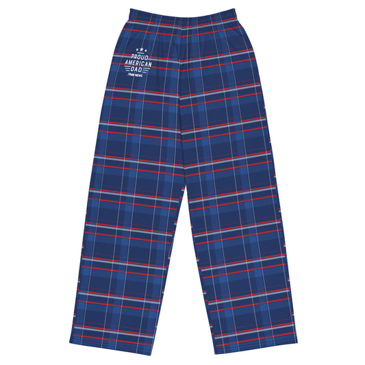 FOX News Proud American Dad Lounge Pants displayed in a bright, modern American living room.